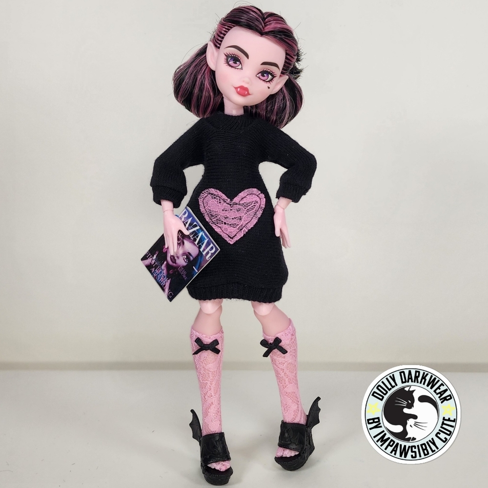 🎨 For Monster High G3 Draculaura- Lace Heart Sweater Dress and Stockings